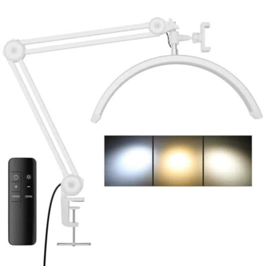 Luz LED de media luna ajustable de 3000 Lm con abrazadera y lámpara de trabajo, iluminación regulable brillante para manualidades de oficina, uñas y salón Rem