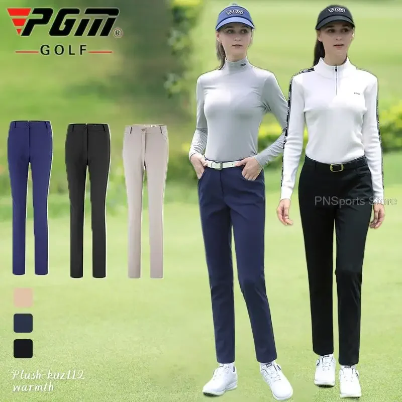 Pgm Golf Pants For Women Winter Keep Warm Golfer Trousers Ladies Slim Fit Sports Wear Quality Fleece Casual Pants Self-Heating