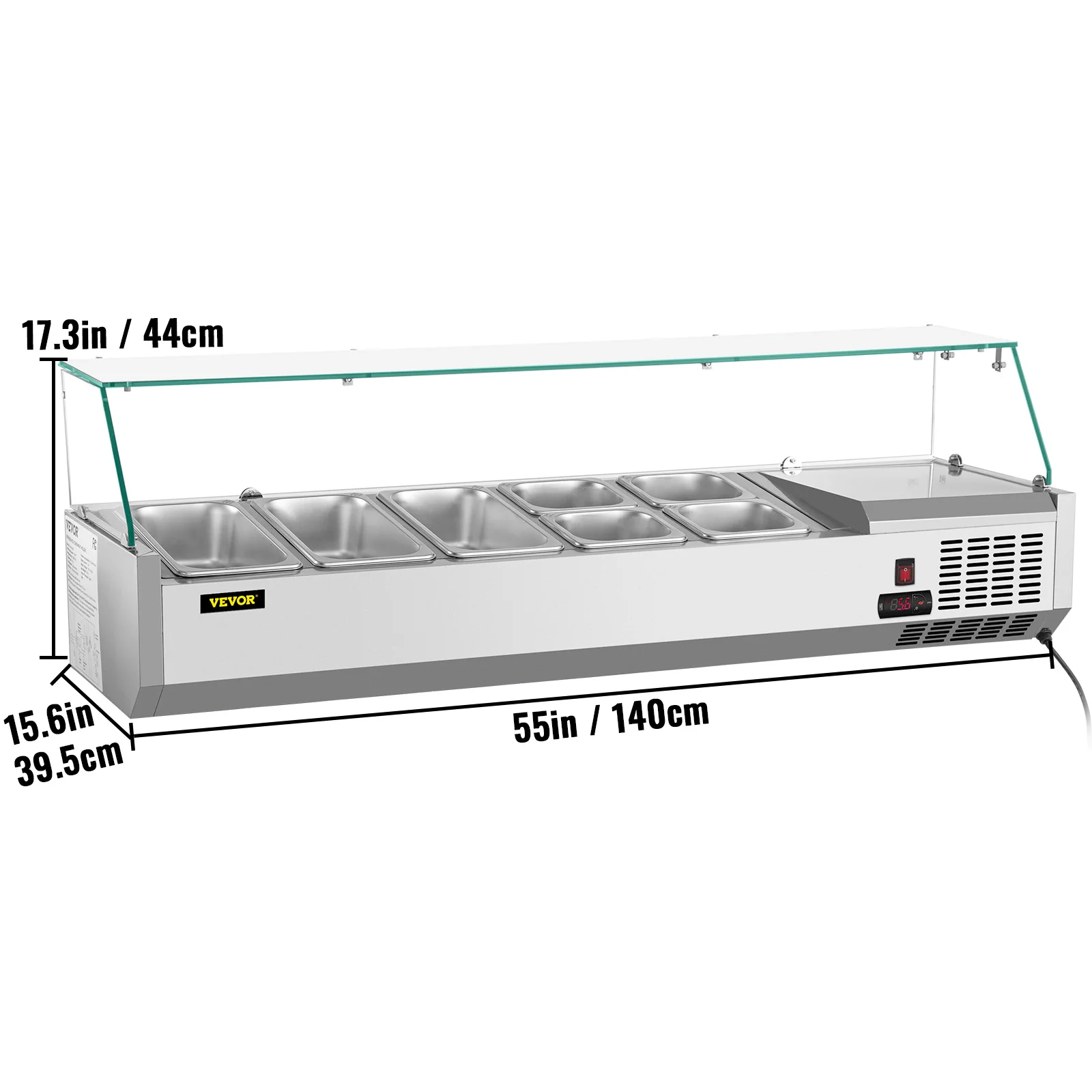 VEVOR 48/55-Inch Refrigerated Condiment Prep Station 1/6 Pans Sandwich Prep Table w/ Stainless Digital Temp Display Auto Defrost