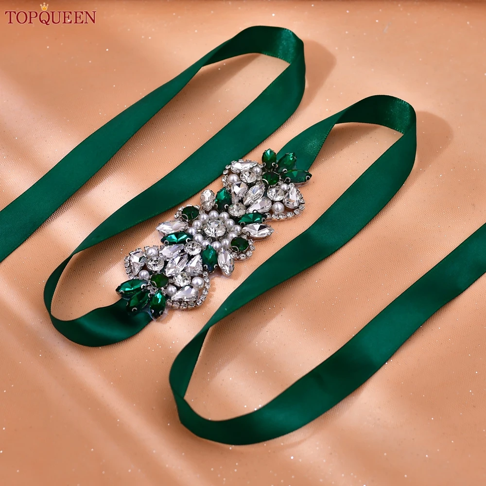 

TOPQUEEN Fashion Bridal Belt Wedding Accessories Emerald Gemstone Applique Bridesmaid Belt Party Prom S86-KL