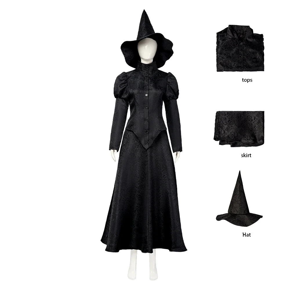 

Movie Elphaba Cosplay Costume Wicked Disguise Full Set Black Uniform Suits for Women Halloween Carnival Party Clothes Roleplay