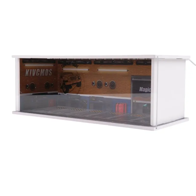 1/64 Diorama Car Garage Model LED Lighting City Car Showroom Scene For Miniatures Vehicles Display Model Assembled Park