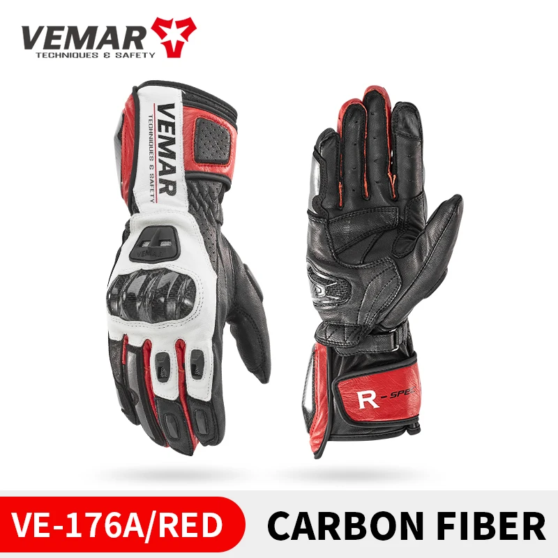 VEMAR High-quality Four Season Genuine Leather Motorbike Gloves Carbon Fiber Anti-Skid Anti-Fall Touch Screen Motorcycle Gloves