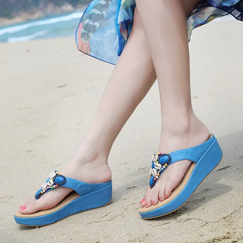 2024 Summer Women 3cm Platform 5.5cm High Heels Slippers Female Luxury Outside Flip Flops Lady Vintage Slip on Wedges Red Shoes