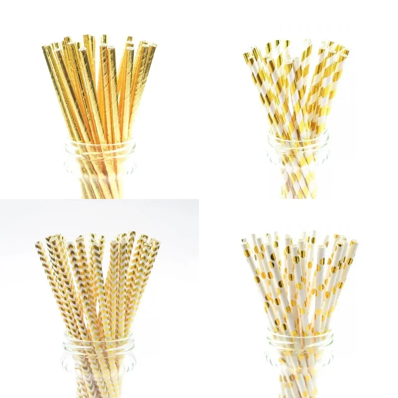 

25pcs/lot Foil Gold Silver Paper Straws Metallic Disposable Drinking Straws for kids Birthday Wedding Decor Party Supplies DIY