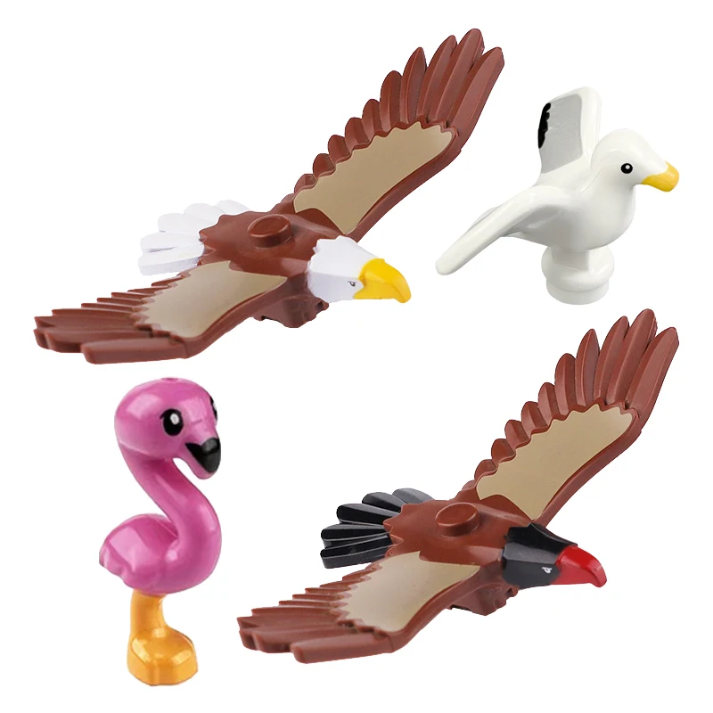 Building Blocks animal flying birds eagle seagull flamingo vulture sparrow parrot parakeet hawk jungle wildlife doll model 5pcs