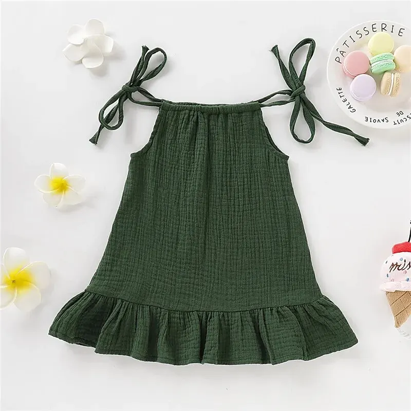 Children\'s Clothing Girl Solid Color Tie up Bow Dress, Suitable for 1-5 Year Old Girls Going out for Summer Fashion Dress