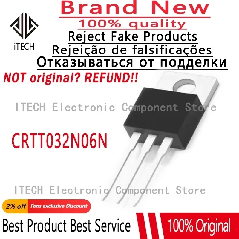 10pcs/lot Original CRTT032N06N 60V 160A TT032N06N TO-220 N-Channel Transistor MOSFET 100% New and Genuine Best Quality