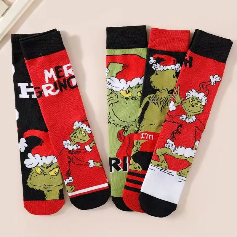 5 Pairs of Christmas Novelty Anime Character Printed Women's Small Leg Socks Holiday Party Cotton Fashionable Casual Socks
