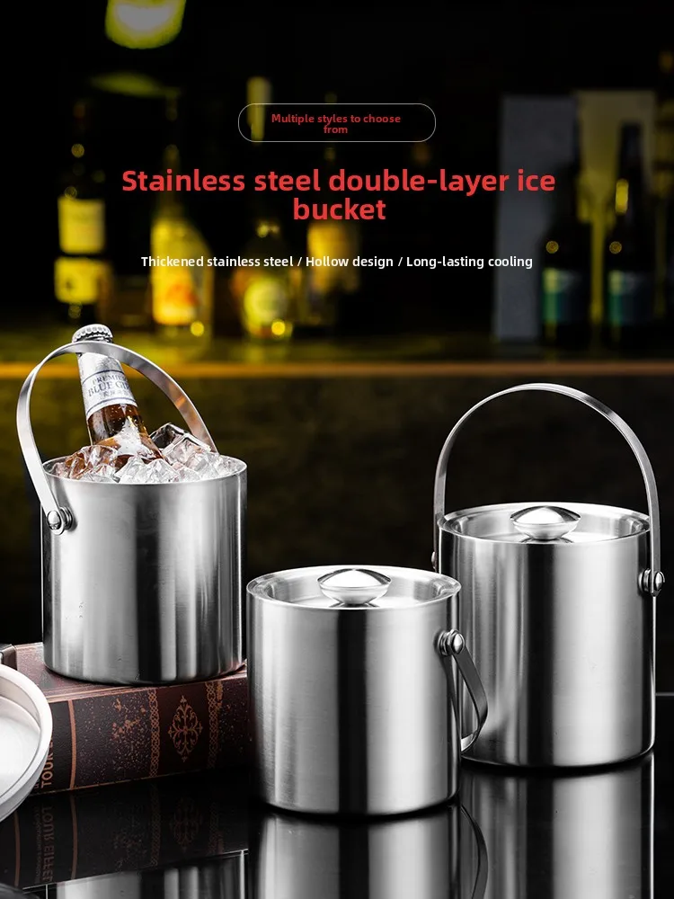 

Commercial Stainl Steel round Double Layer Carry Handle Ice Buet for Bar Champagne Buet Whiskey Ice Buet European Sle