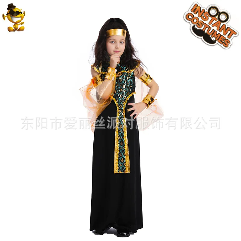Children Cleopatra Girl Long Dress Performance Costume Halloween Masquerade Party Holiday Carnival Performance Props