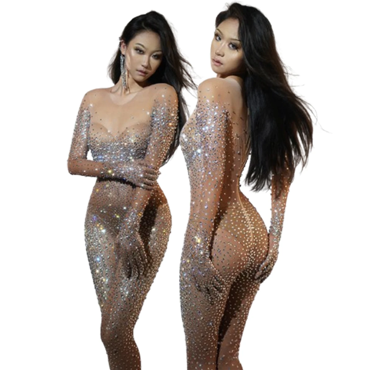 Premium Silver Nude Exquisite Rhinestone Hip Lift Shapewear Slim Versatile Birthday Party Dress Set Robe Femme Chic Et Élégante