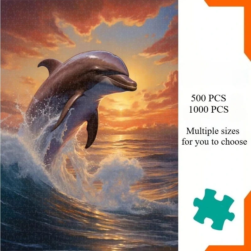 500/1000/1200/2000 PCS Puzzle Dusk Sea Dolphin Jigsaw Puzzles for Challenging Family Activity Games Party Birthday Gift