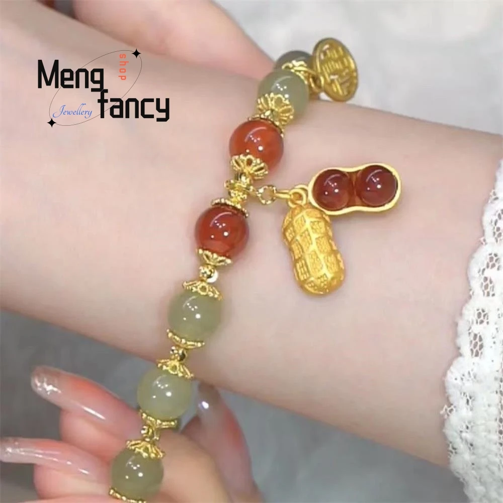 천연 허톈 옥 인니치 디자인 땅콩 팔찌 인기 있는 우아한 패션 주얼리 섹시한 젊은 소녀들을 위한 베스트셀러 휴일 선물