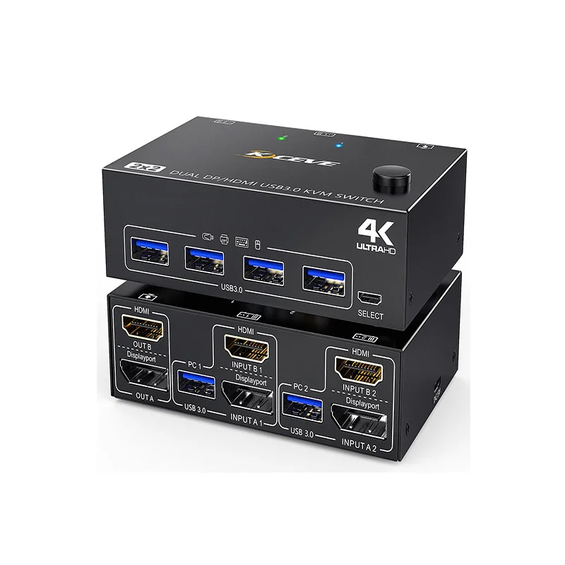 

DP HDMI USB 3.0 KVM Switch, Dual Monitors Displayport KVM Switcher Supports 4K@60Hz for 2 Computers 2 Monitors