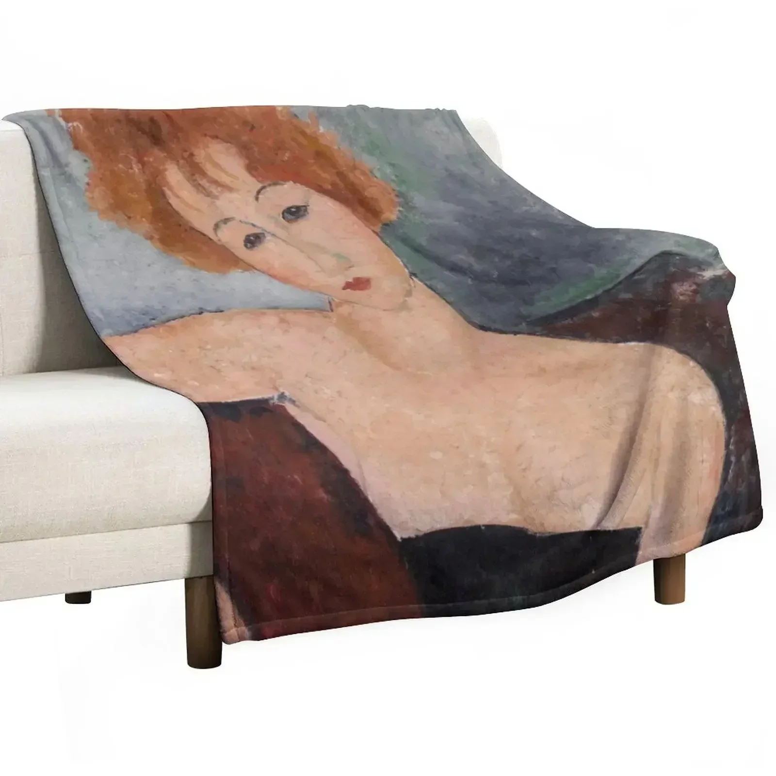 Amedeo Modigliani. Redheaded Girl in Evening Dress, 1918. Throw Blanket for sofa Camping Travel Blankets