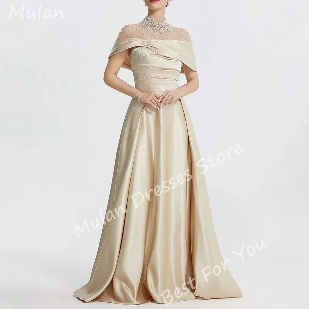 

Luxury Beads Long Evening Dresses for Women Elegant Satin Floor-Length A-Line Special Events Prom Party Wedding Gala Dress 2024