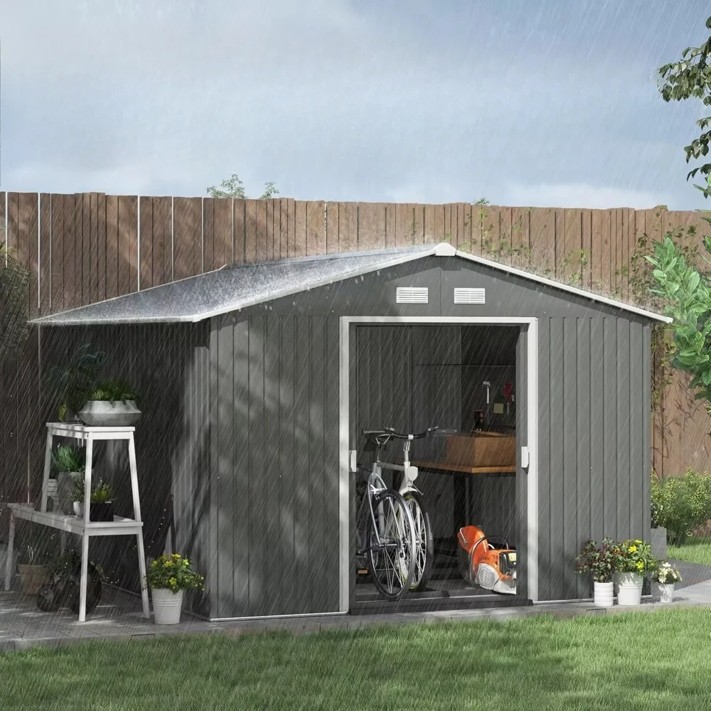 Outdoor Storage Shed11' x 9' , 4 Vents and 2 Easy Sliding Doors Backyard, Patio, Garden Tool House Foundation Kit, Lawn, Garage