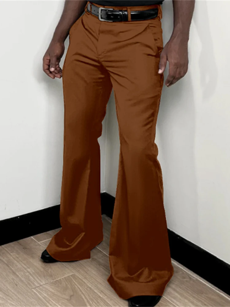 Vintage Mens Bell-bottom Solid Color Trousers Autumn Trendy Wide Leg Pants Men Party Fashion Slim Fir Flared Trousers For Man