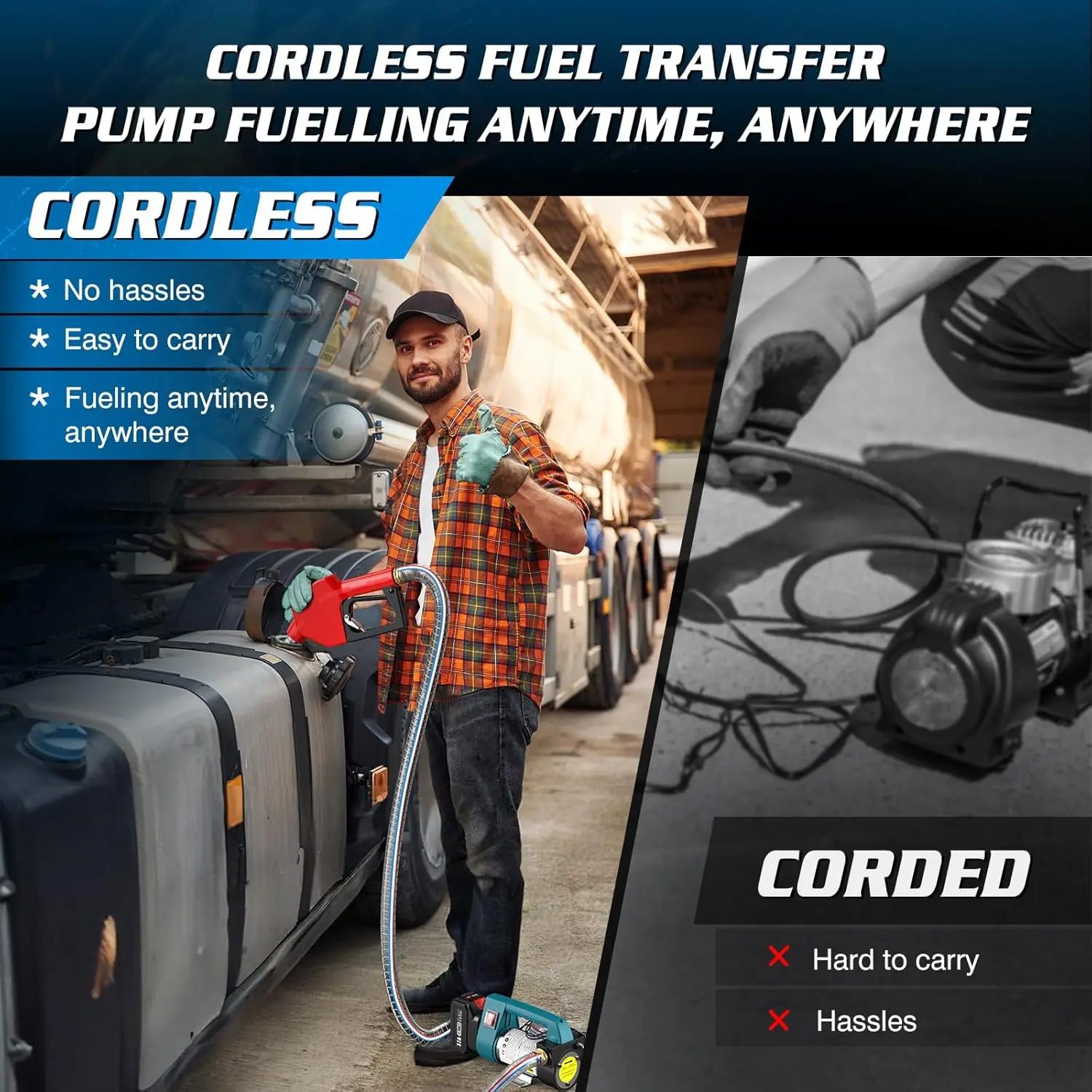 SEESII SP12 Ultra Cordless Fuel Transfer Pump for Diesel 260W Electric Car Fuel Pump Kit 21V 12GPM Portable Self-Priming Pump Automatic Stop Battery Powered Tool with 4.0Ah Battery for Makita view 4