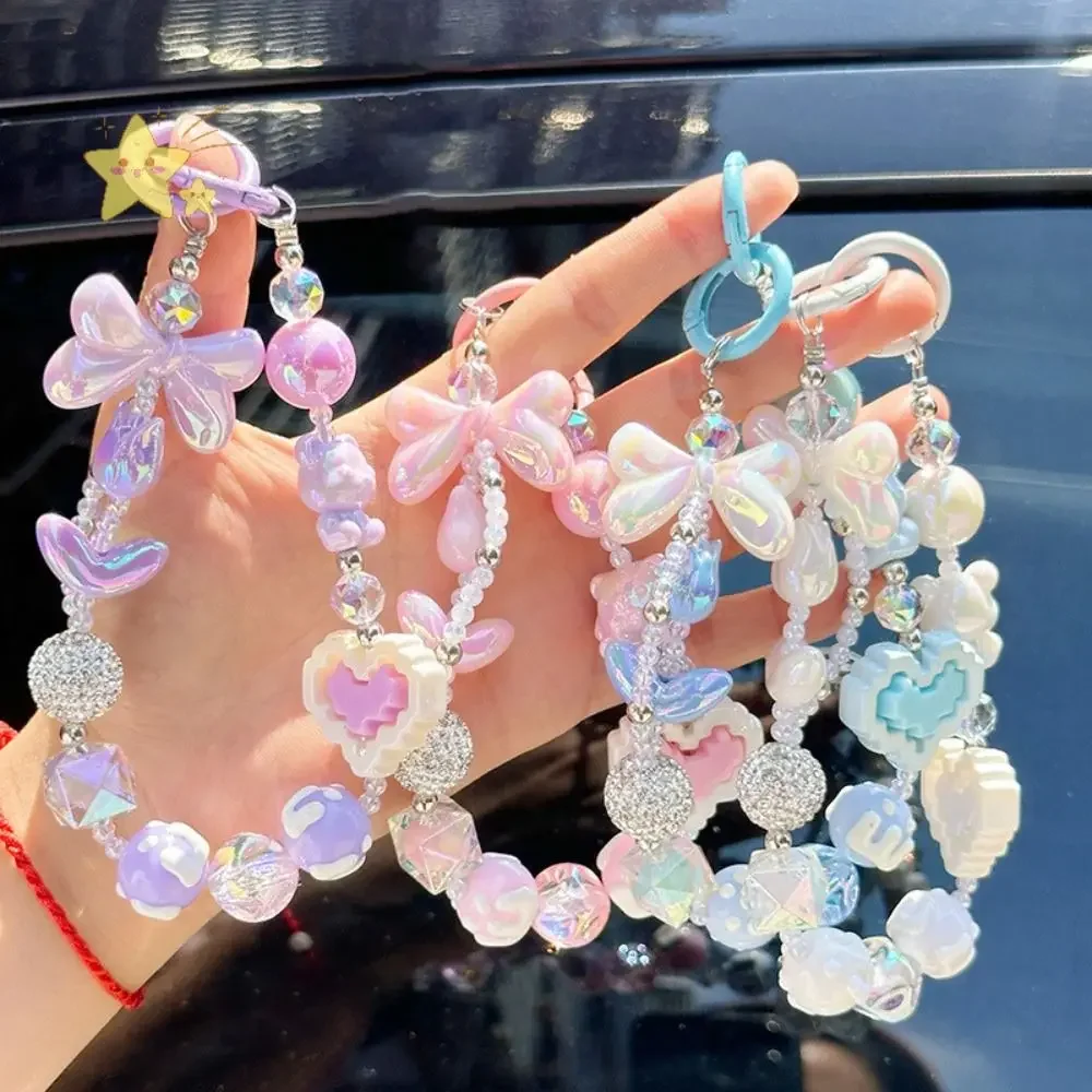 

INS милый красочный акриловый ремешок для телефона, подвеска-цепочка с бисером, сумка в форме сердца, брелок для ключей, украшение, подвеска с кристаллами, подвесное украшение