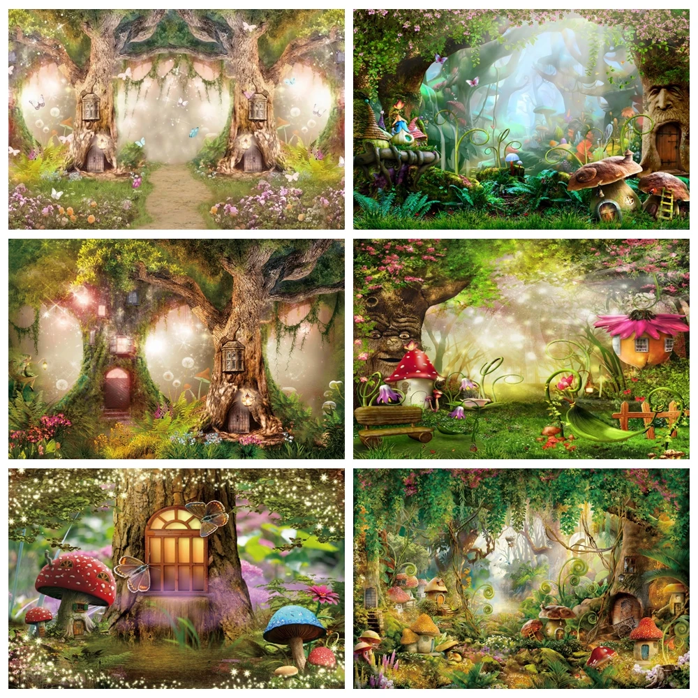 

Fairy Tale Forest Photography Backdrop Wonderland Dreamy Jungle Mushroom Baby Birthday Party Kids Portrait Photo Background