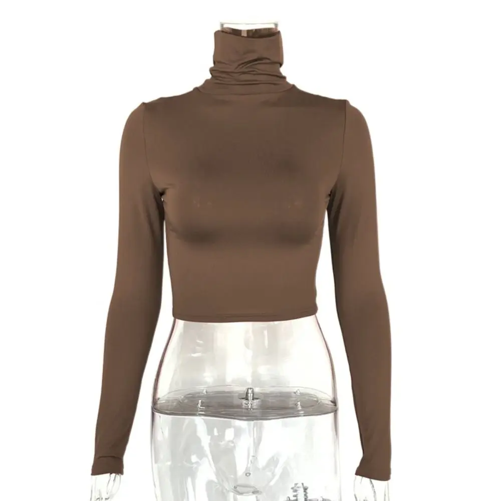 

Stylish Y2k Long Sleeve T-shirt Pullover Chic High Collar Crop Tops Korean Style Slim Fit Bottoming Shirt Women Autumn