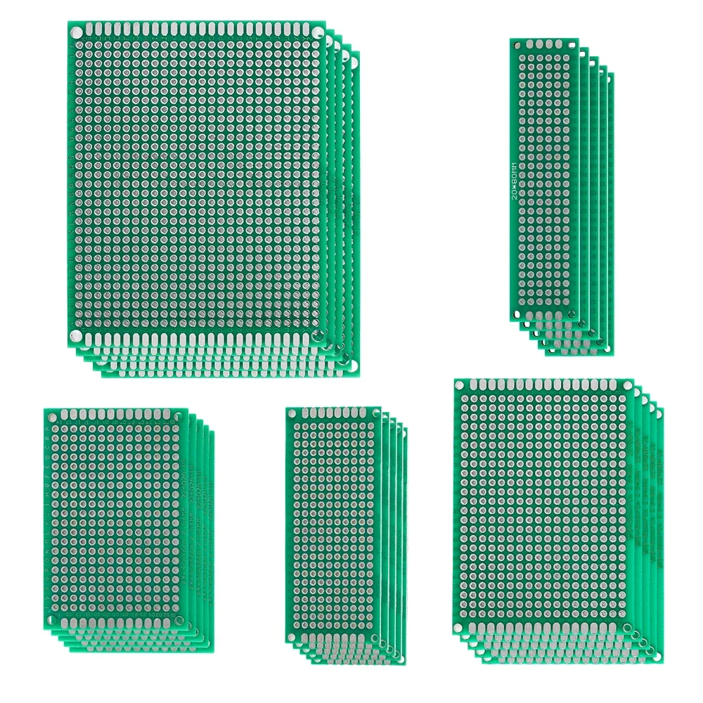 Kit de carte PCB double face verte, excellent ensemble de cartes de circuit imprimé, bricolage de performance, ing.org, 25 pièces = 5 pièces x 2x8 cm, 3x7 cm, 4x6 cm, 5x7 cm, 7x9cm