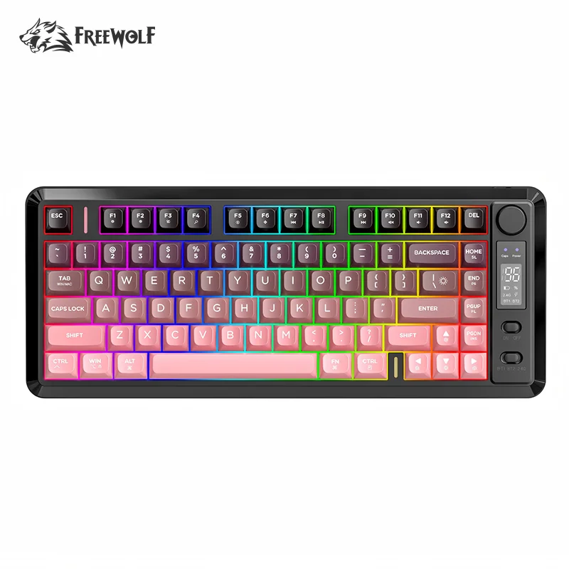 

FREEWOLF M75 Display Screen Bluetooth Keyboard, Wireless Dual-mode, PBT Gradient Ball Cap, Gaming Keyboard