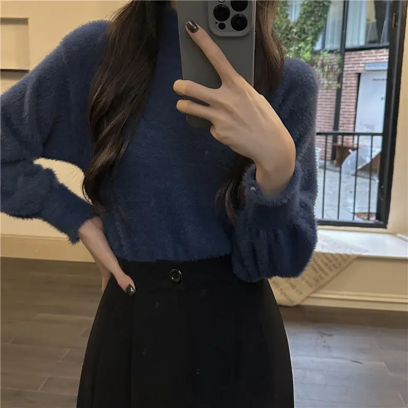 Autumn Winter New Solid Color Fashion Long Sleeve Sweater Women High Street Cute Youth All-match Pullovers Elegant Chic Tops