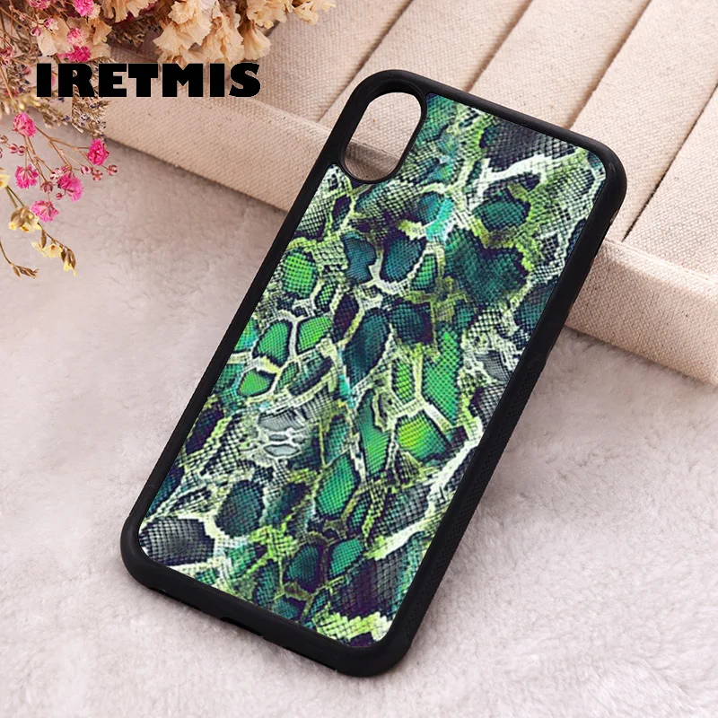 Iretmis 5 5S SE 2020 Phone Cover Case for iPhone 6 6S 7 8 Plus X Xs XR 11 12 13 MINI 14 Pro Max Silicone Green Snake Pattern