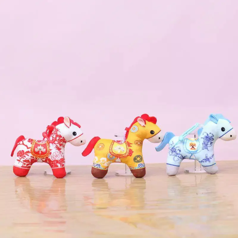 

1Pcs 2026 Year Of The Horse Mascot Pendant Decoration Plush Toy Good Luck Chinese Red Pony Soft Doll Keychain Girl Boy Gift