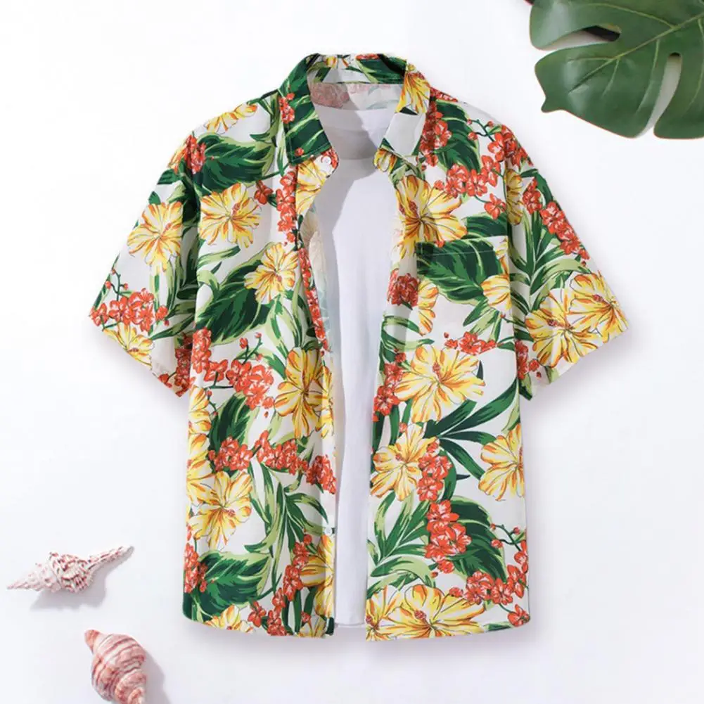 Мужская Уличная мода, летняя повседневная рубашка, гавайский мультяшный принт, повседневные свободные рубашки, пляжные свободные топы с коротким рукавом