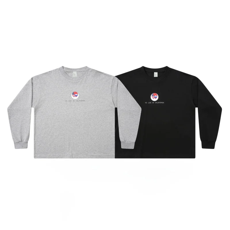 Black Gray Crew Neck High Street Winter Kanye West Bully Merch LS-03 YE LIVE Banner Men Women Long-Sleeve T-Shirt
