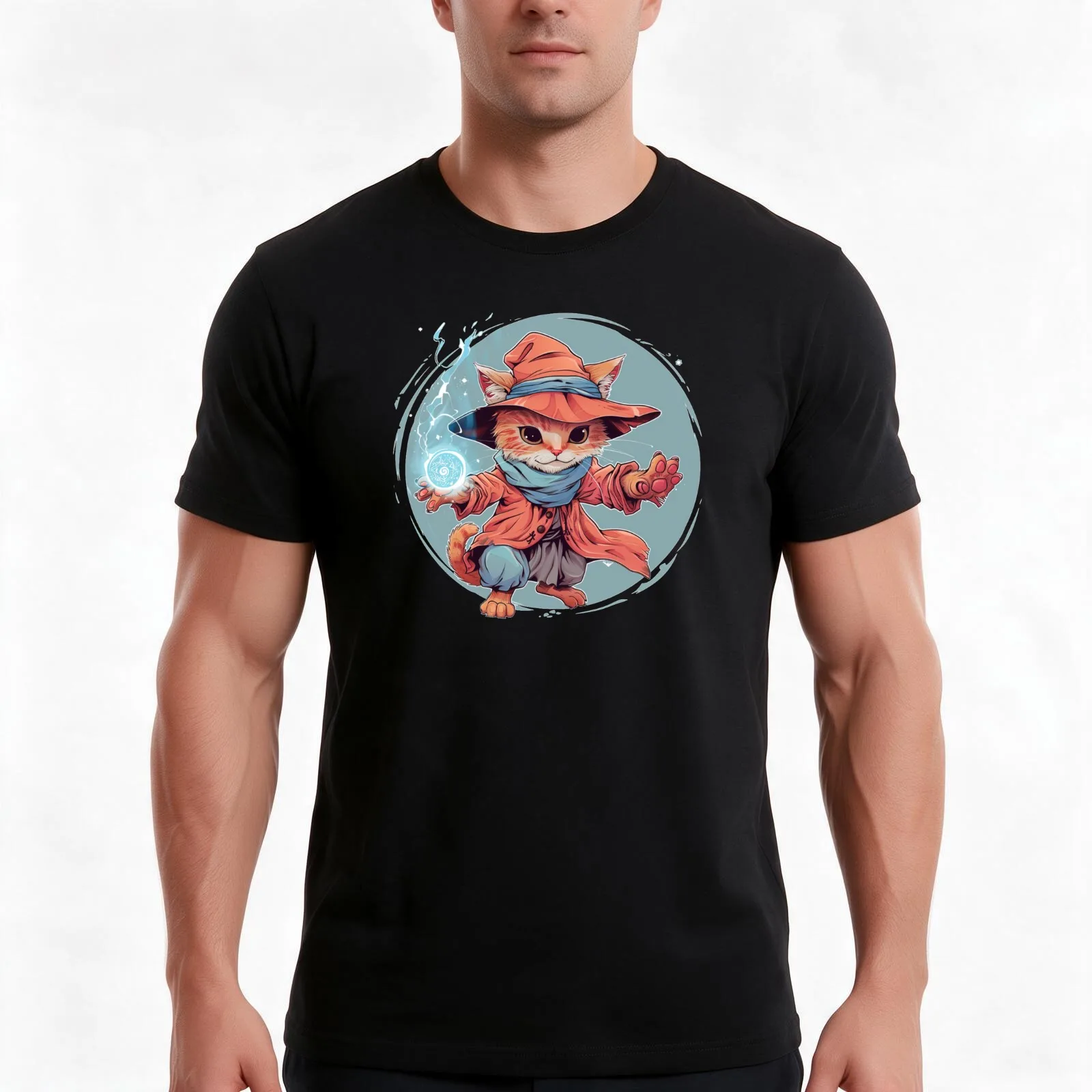 Cat Magic User Mage Warlock (002m) T-Shirt Summer Casual Cotton Tee Oversized Streetwear Tops Vintage Graphic Print
