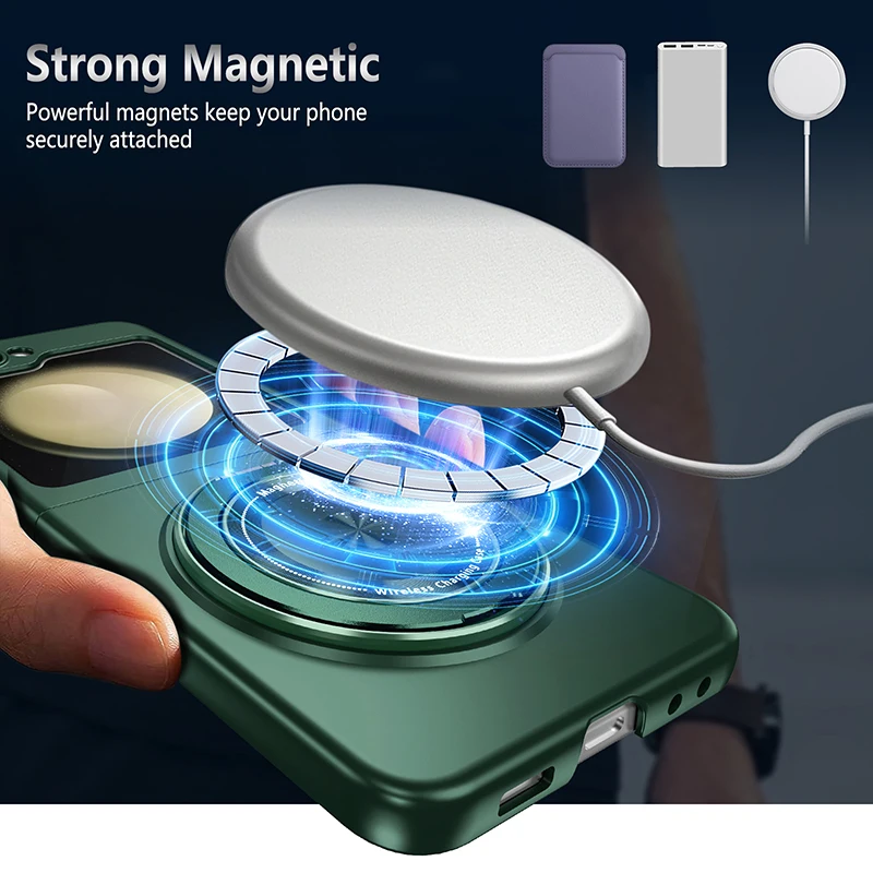 For Z Flip6 5 Phone Case Magnetic Wireless Charging Flip6 Flip 4 3 Phone Cover with 360 Roating O stand,Shockproof & Anti Scrach