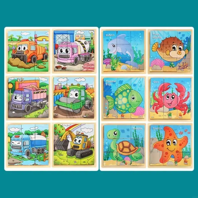 Handgreifbares 3D-Puzzle aus Holz, Tangram, 9 Stück, für Baby, Kindergarten, Raumaufklärung, A2UB