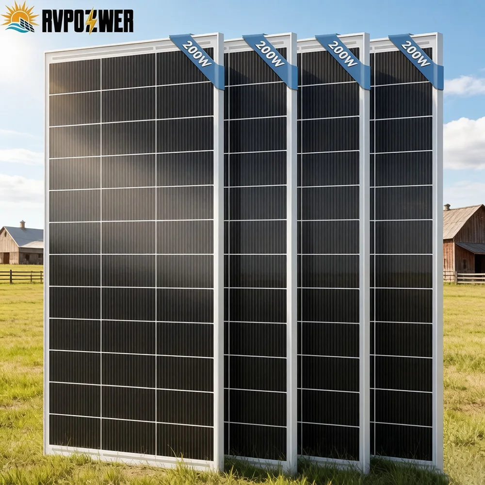 RVPOZWER 200W/400W/800W Rigid Solar Panels 18BB N-Type Mono Cells High Efficiency PV Power for Home RV Charge Outdoor Off-Grid