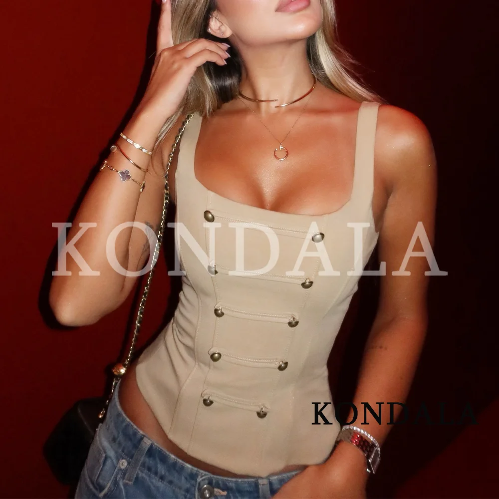 KONDALA Damen Sexy Schickes Korsett-Top mit Vintage-Knöpfen, Schlanke Weste, Neu 2026, Sommer-Trend, Street-Style Party-Trägerweste – Detail 2