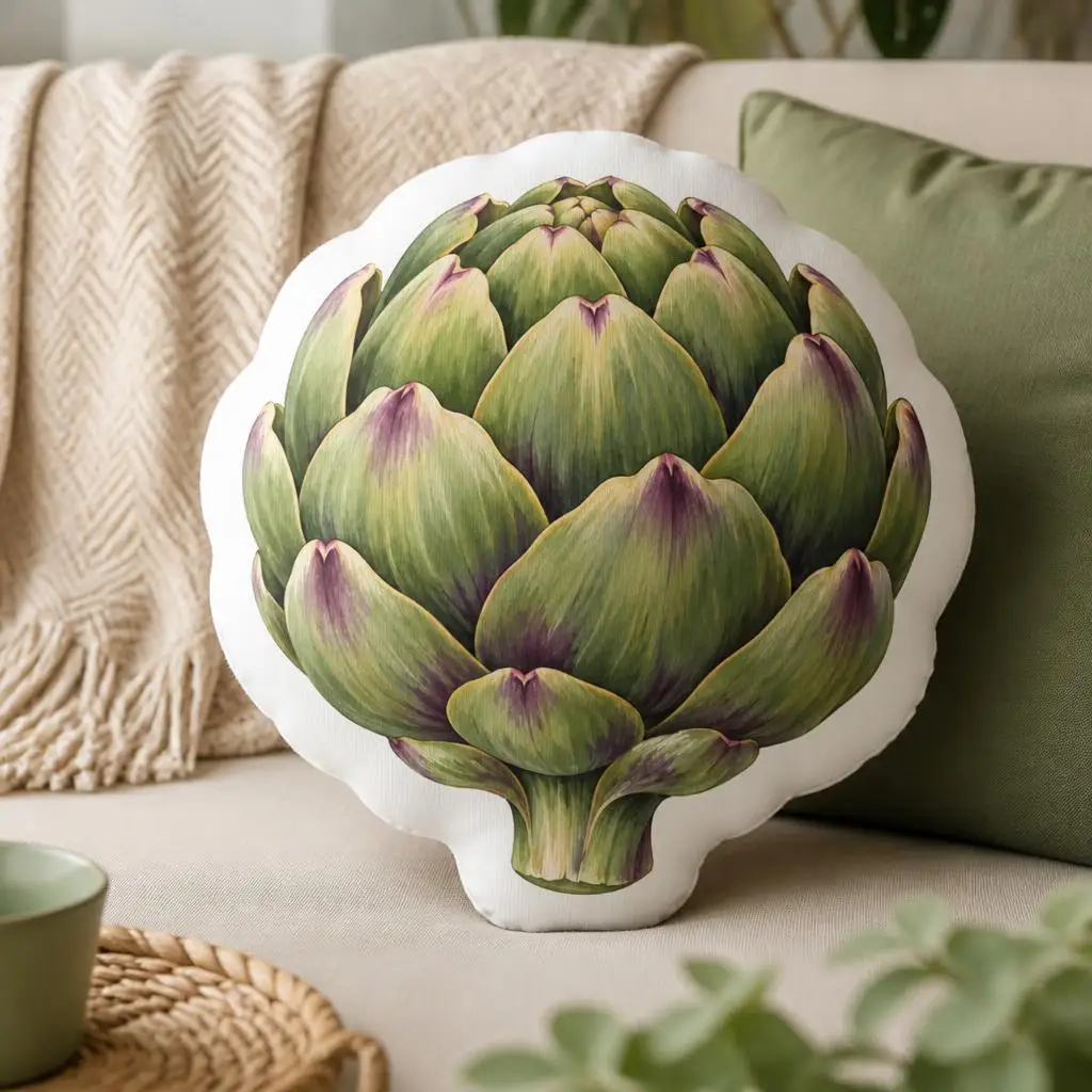 Artichoke Shaped Throw Pillow Botanical Vegetable Cushion Stuffed Decorative Pillow for Kitchen Sofa Dining Room Home Decor