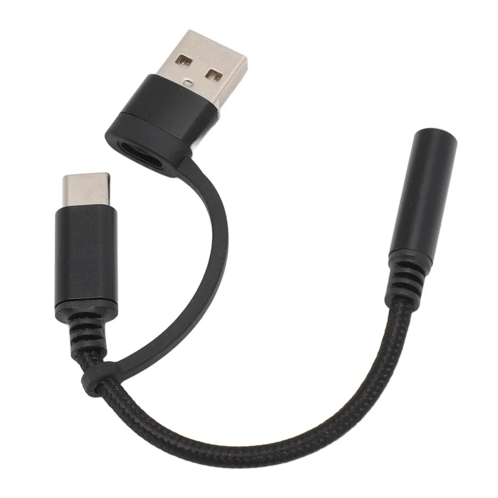 USB & Type-C 2-in-1 USB Type C to 3.5mm Audio Adapter 3.5mm Portable Digital Audio Converter for External Sound Card Headphone