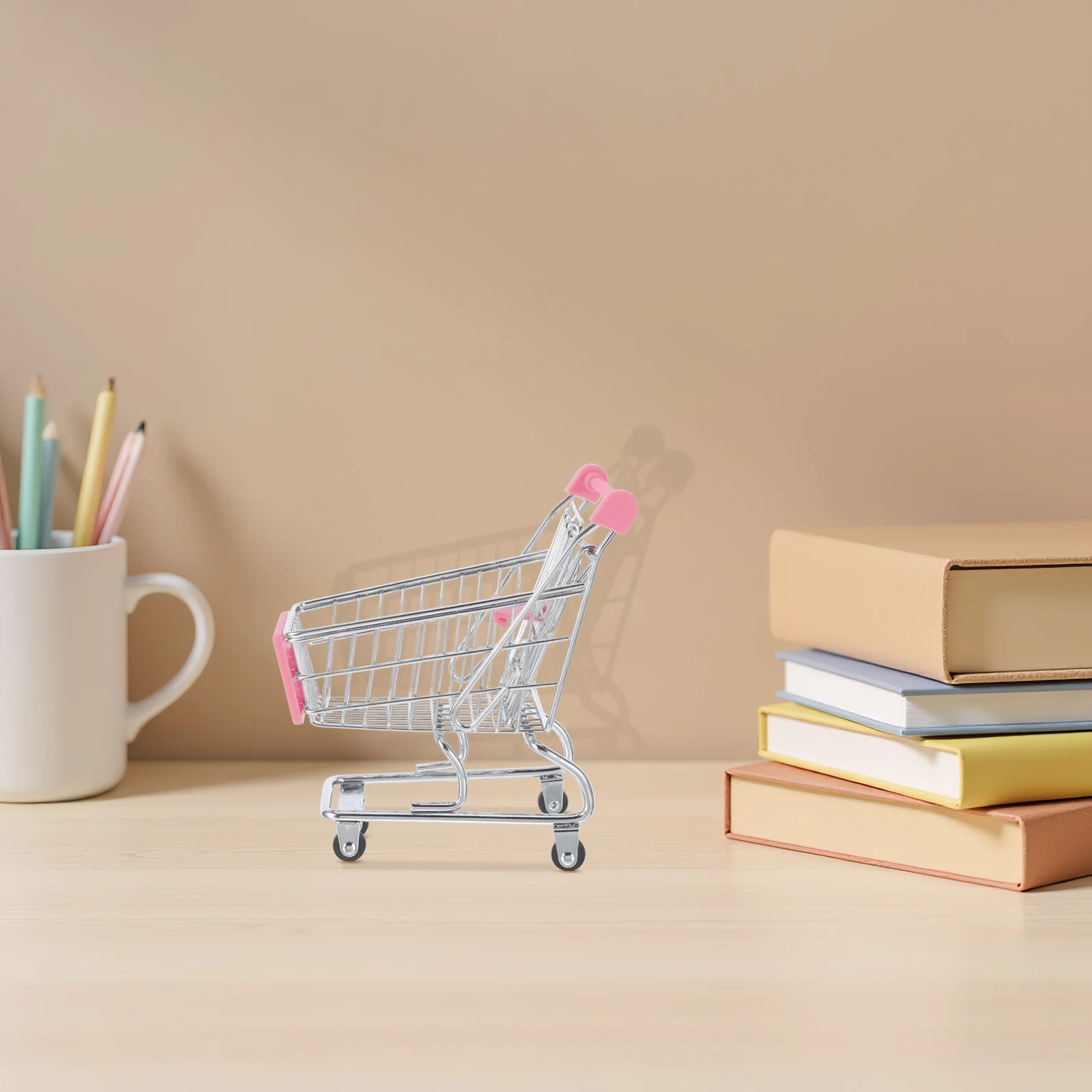 عربة تسوق صغيرة بقالة معدنية للعب التظاهري، سلة عربة يدوية صغيرة، منظم لعب الأدوار في السوبر ماركت لمكياج غرفة الأطفال #6