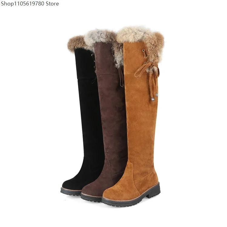 2026 New Fleece Lined Over Knee Long Cotton Boots For Women Low Heel Plus Size Footwear Suitable Daily Cosplay Party Outfit