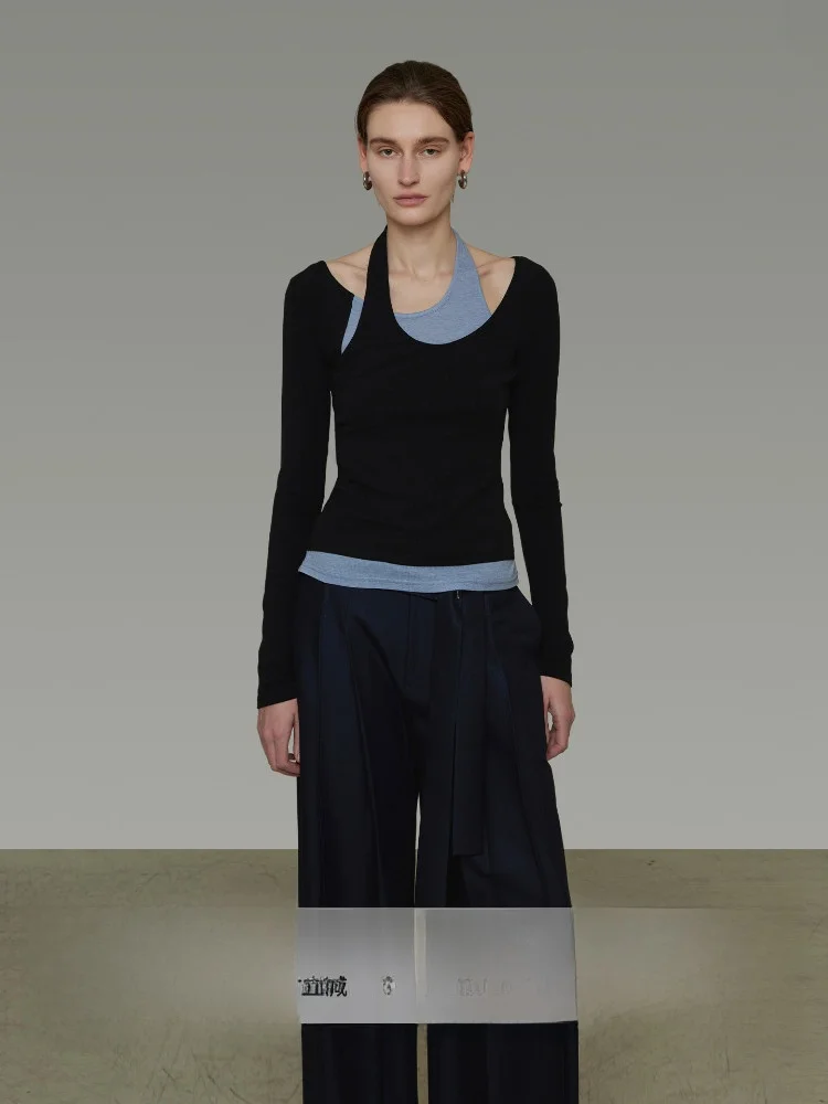 

Unspoken Deconstructed Two-Piece Knitwear Women's Spring 2026 Slimming Design Color Blo Top Comfortable Breathable Long Sve