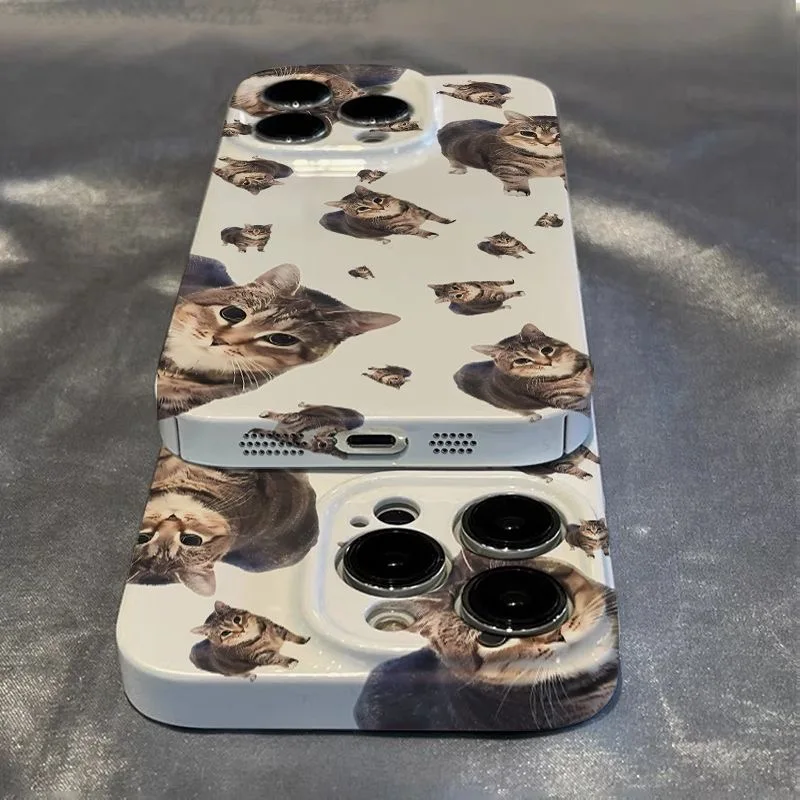 เกาหลีINSน่ารักแมวเต็มหน้าจอเลนส์ป้องกันกรณีโทรศัพท์น่ารักสําหรับiPhone 16 15 14 11 12 13 Pro Max Plusปกหลัง