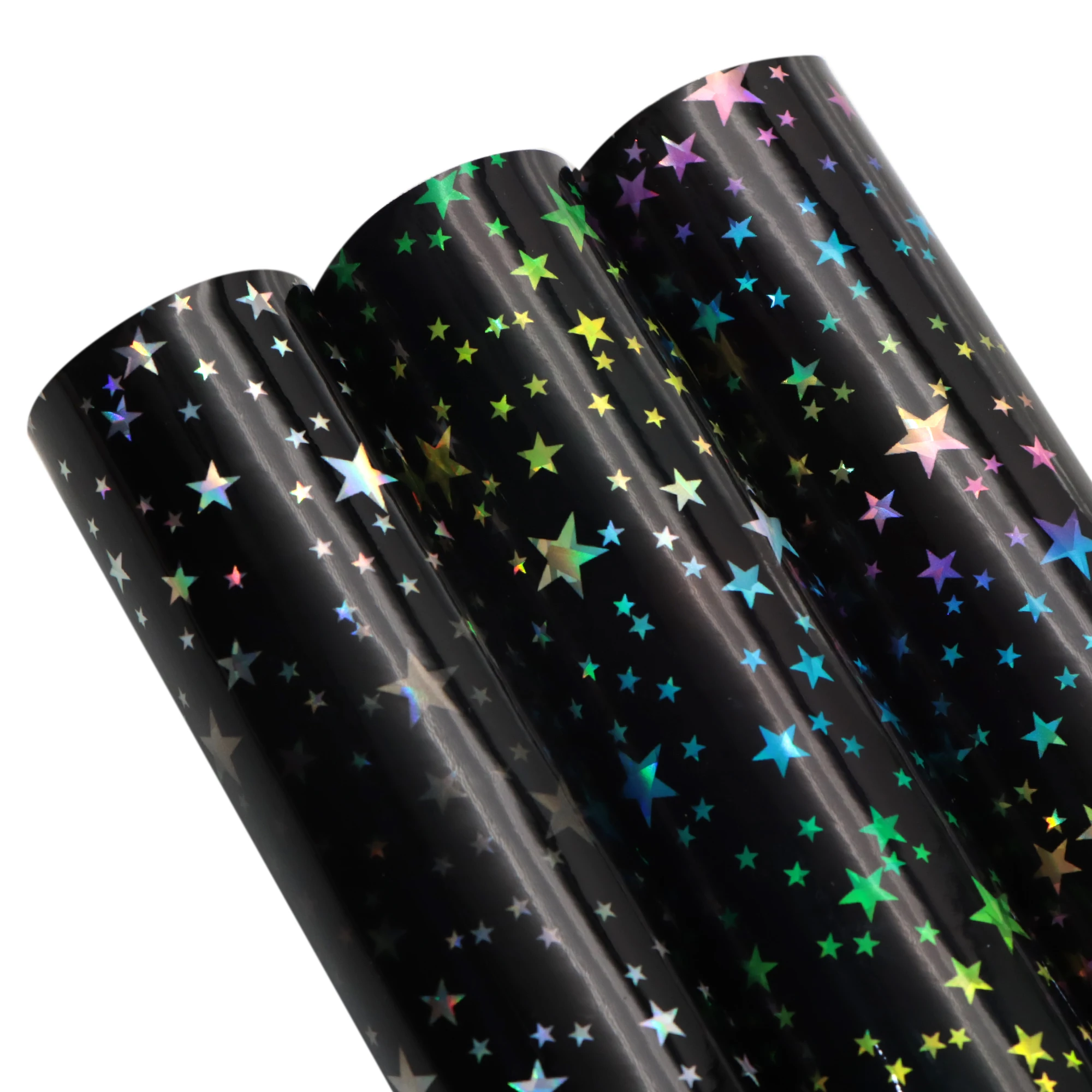 Smooth หนังสังเคราะห์แผ่นพื้นหลังสีดำ Holographic Star สังเคราะห์หนังไวนิลผ้า DIY ต่างหู Bows บ้านสิ่งทอ