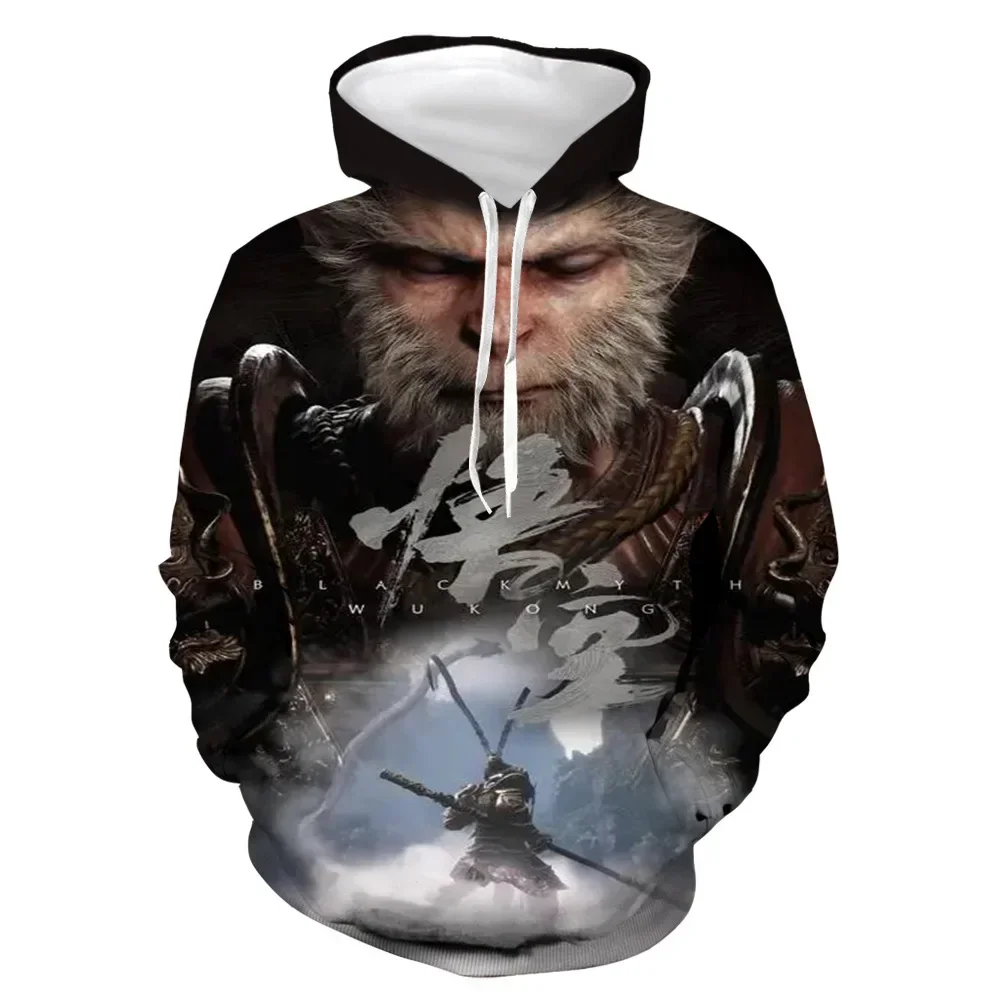 Summer Black Myth Wukong Game Peripheral Hoodie Men's Long Sleeved Outing 3D Printed Hood Sweater Sweatshirt Coat