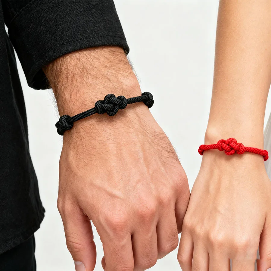 

Leisure 2Pcs Handmade Woven Bracelet Apparel Accessories Couple Best Friend Gift New Year Luck Braslet Adjustable Knot Jewelry