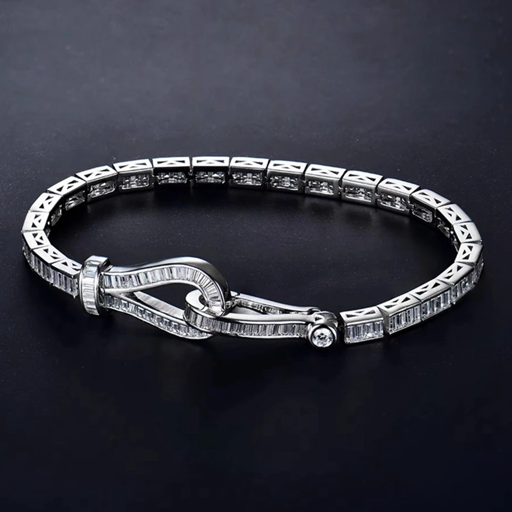 Wong Rain 100% 925 Sterling Silver Lab Sapphire Gemstone Sparkling Bracelets Fine Couple Jewelry Anniversary Gifts Wholesale