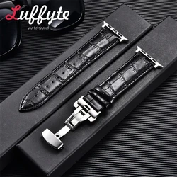 Bamboo Patterned Genuine Leather Strap for Apple Watch Ultra 8 7 SE 6 5 4 3 2 1 Business Watchband 38 40 41mm 42 44 45 49mm